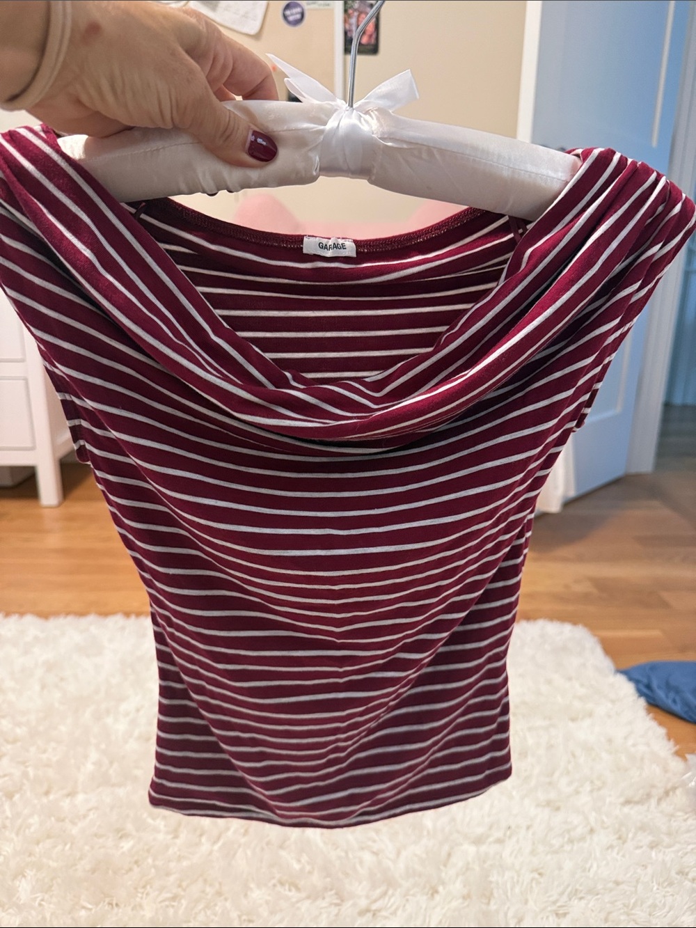 Garage Burgundy & White Striped Cowl Neck Top